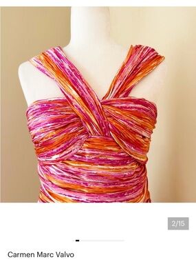 Carmen Marc Valvo 100% Silk Ruched Pink Dress - Size 8